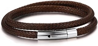 ChainsPro Braided Leather Bracelet Men's Popular Double Row Always-On Leather Bangle Women's Accessory, Polyester