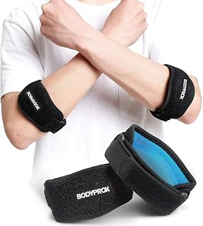 Bodyprox Elbow Brace 2 Pack for Tennis & Golfer's Elbow Pain Relief | Adjustable compression strap helps ease forearm stress from sports, workouts, work, and daily tasks.