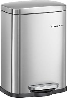SONGMICS 5L Silver Bathroom Bin, Easy-Clean Stainless Steel, Soft-Close Lid