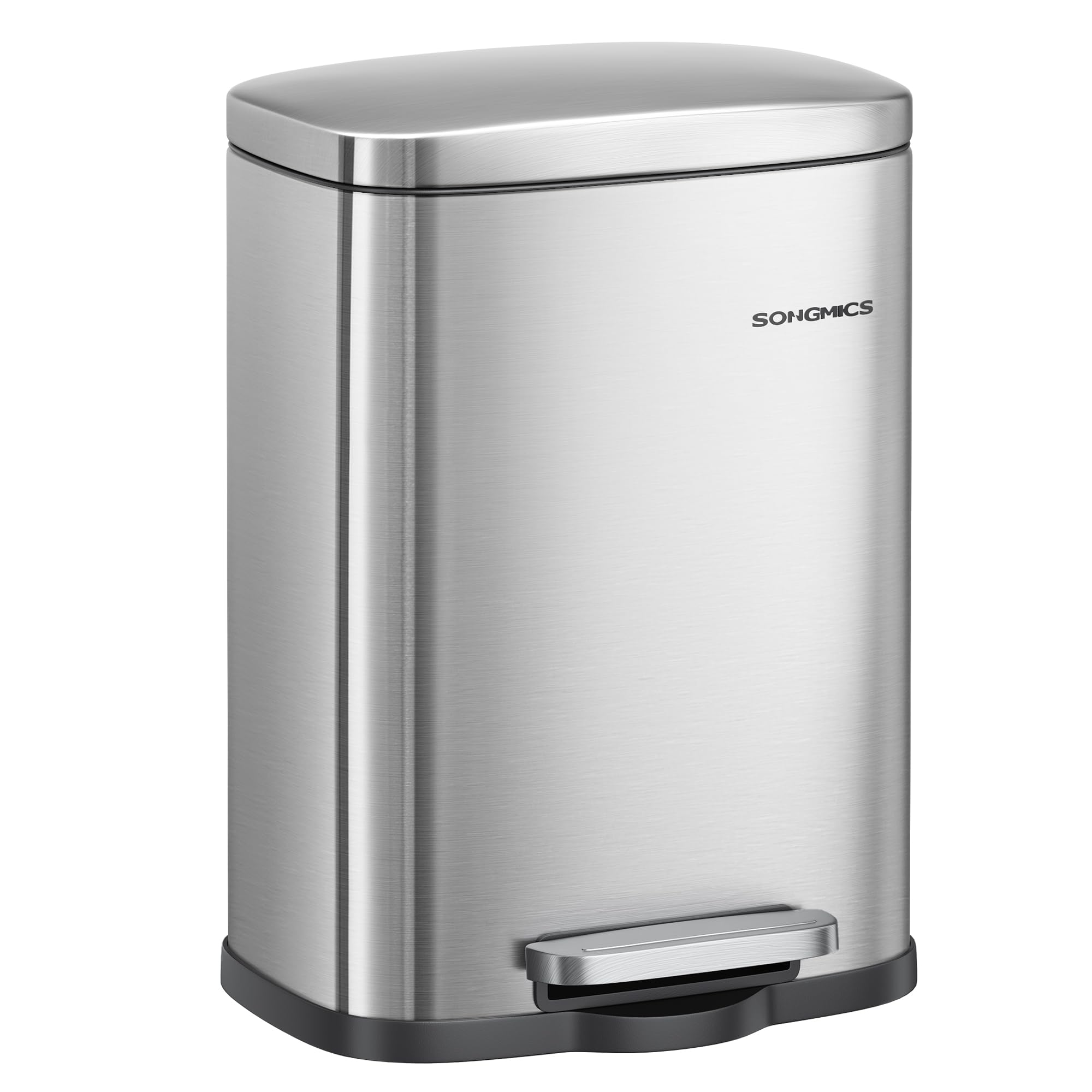 SONGMICS 5L Silver Bathroom Bin, Easy-Clean Stainless Steel, Soft-Close Lid