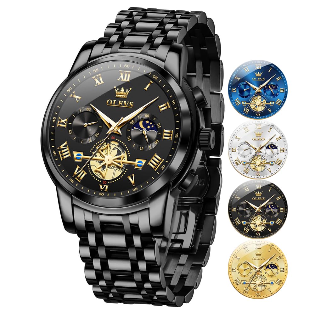 OLEVS Men's Stainless Steel Chronograph Watch, Big Face Multi Dial Waterproof Lu