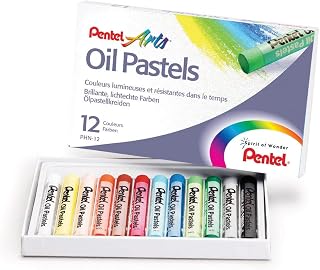 Pentel Arts PHN4-12 Oil Pastels, Fade Resistant, Assorted Colours (One Pack of 12)
