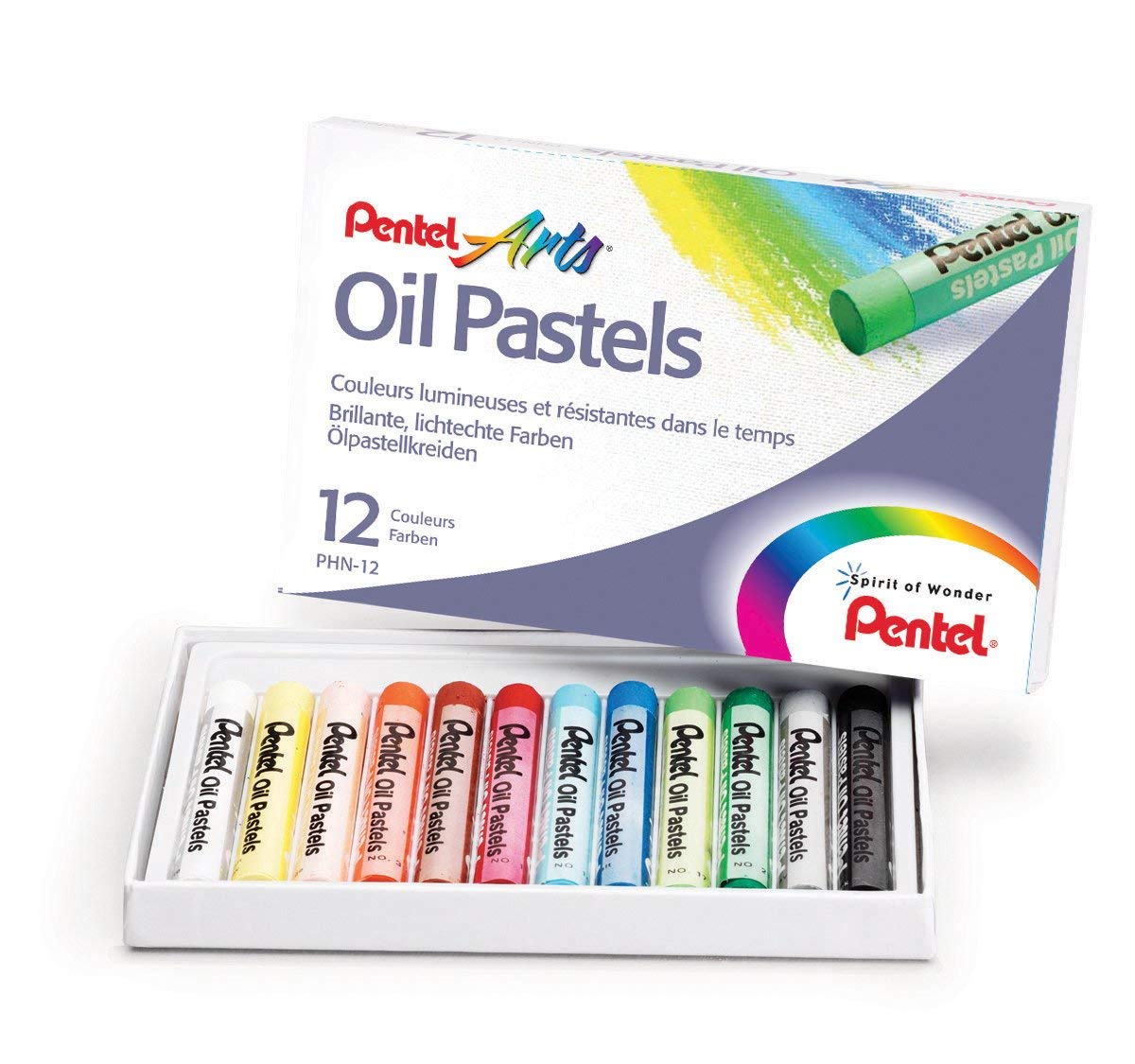 Pentel Arts PHN4-12 Oil Pastels, Fade Resistant, Assorted Colours (One Pack of 1
