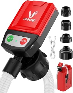 Upgraded Electric Fuel Transfer Pump with Smart Auto-Stop, 3.8↑ GPM Gas Can Pump with 51" Hose, 4 Adapters &amp; Leak Guard, Battery or USB-C Powered for Gasoline, Diesel, Kerosene - Crimson Charcoal