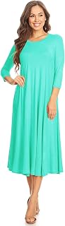 Women's Casual Basic Comfy 3/4 Sleeve Flare A-line Midi Long Maxi Dress(S-3XL)