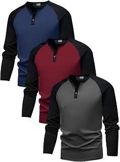 PureChapter 3-Pack Boys Long Sleeve Shirts, Color Block Henley, Size 7-15