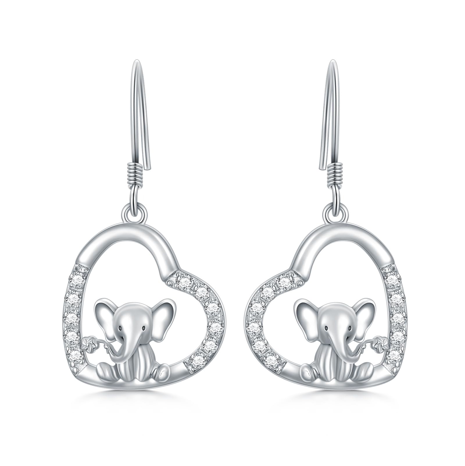 ROMANTICWORK 925 Sterling Silver Rabbit Cat Raccoon Wolf Bee Dangle Hoop Earring