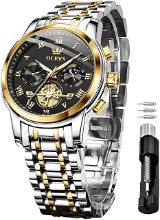 OLEVS Hommes Doré Argent Chronographe Montre Quartz Business Montre De Luxe en Acier Inoxydable éTanche Night Light Moon Phase
