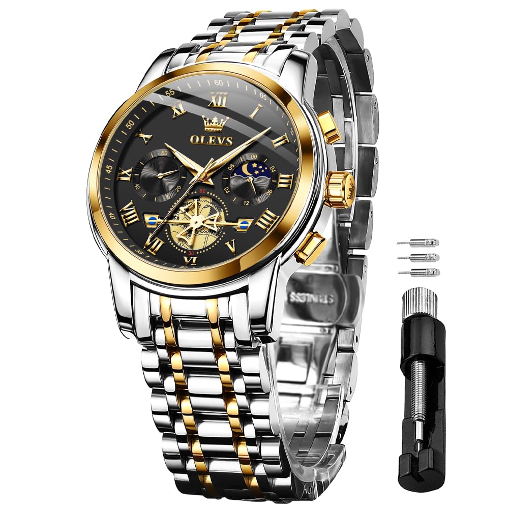 OLEVS Hommes Doré Argent Chronographe Montre Quartz Business Montre De Luxe en A