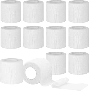 12 Rolls Self Adhesive Bandage Tape,5cm x 4.5m Elastic Cohesive Bandages | Sock Football Wrist Finger Tape, Vet Wrap for Dogs, Horses, Pets White