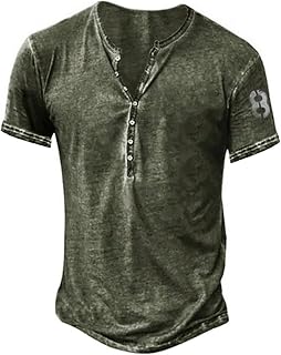 Mens Summer Henley T Shirt V Neck Short Sleeve Breathable Sports T-Shirt Cotton Slim Fit Vintage Streetwear