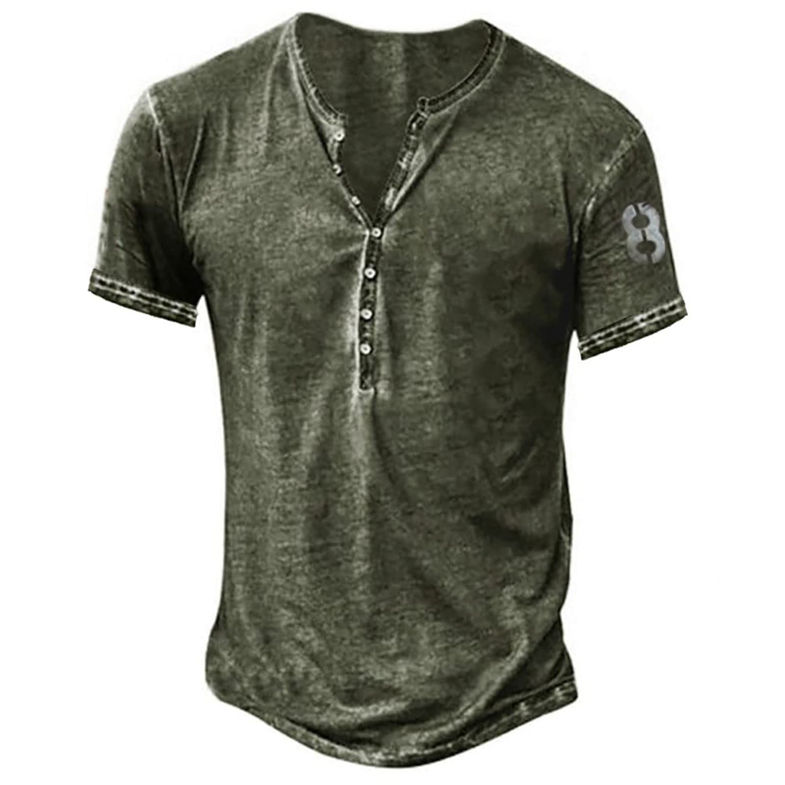 Mens Summer Henley T Shirt V Neck Short Sleeve Breathable Sports T-Shirt Cotton 