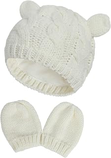 RAOEXI Baby Toddler Hat and Mitten Set Winter Knitted Thick Warm Beanie Cap Gloves for Infant Boys Girls