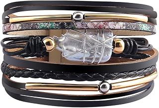 Fesciory Leather Wrap Bracelet for Women, Boho Western Stacked Cuff Jewelry
