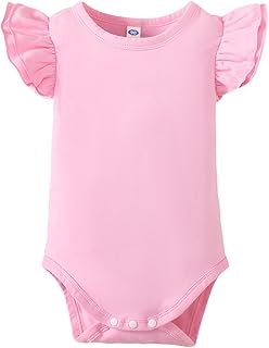 LYSMuch Baby Girls Ruffle Sleeves Bodysuit Infant Solid Color Top Jumpsuit