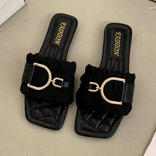 Women Fashion Flat Sandals Non-Slip Square Buckle Summer Beach Sandals