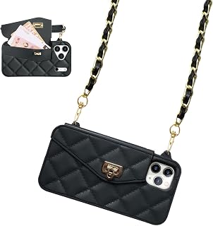 UnnFiko Wallet Phone Case Compatible with iPhone 17 Pro Max, Cute Light Luxury Bag Design, Purse Flip Card Pouch Cover Soft Silicone Case with Handstrap Long Shoulder Strap (Black, iPhone 17 Pro Max)