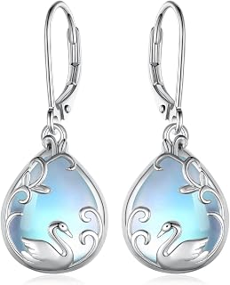 Moonstone Filigree Earrings 925 Sterling Silver Leverback Earrings Drop Dangle Swan Earrings Jewelry Birthday Gifts for Women
