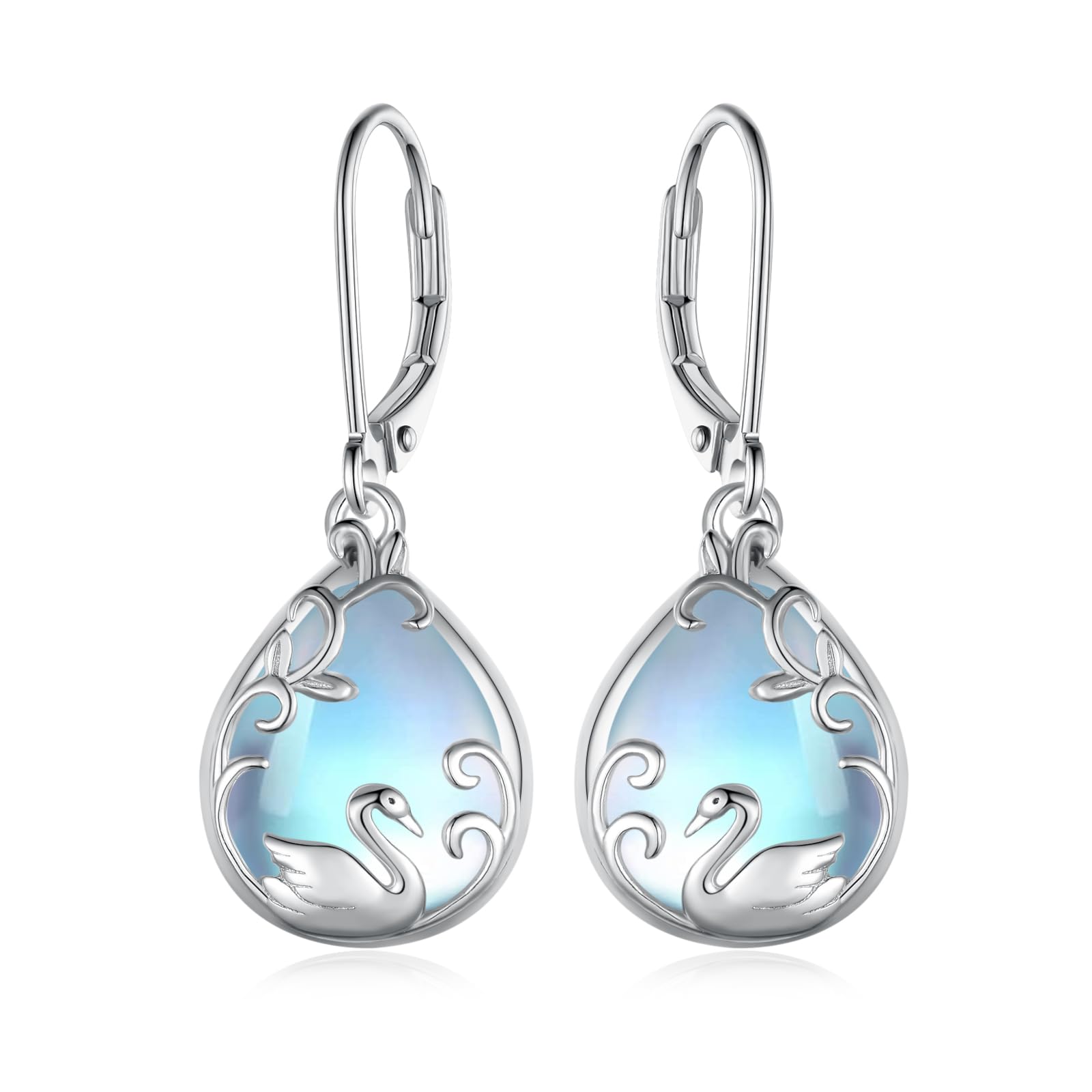 Moonstone Filigree Earrings 925 Sterling Silver Leverback Earrings Drop Dangle S