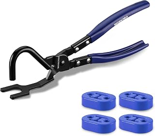 WORKPRO Exhaust Hanger Removal Tool with 4 Rubber Hangers, Blue | Non-Slip Grip, For Rubber Exhaust Hangers Muffler Hanger, Compatible with Most Domestic &amp; Imported Exhaust Systems