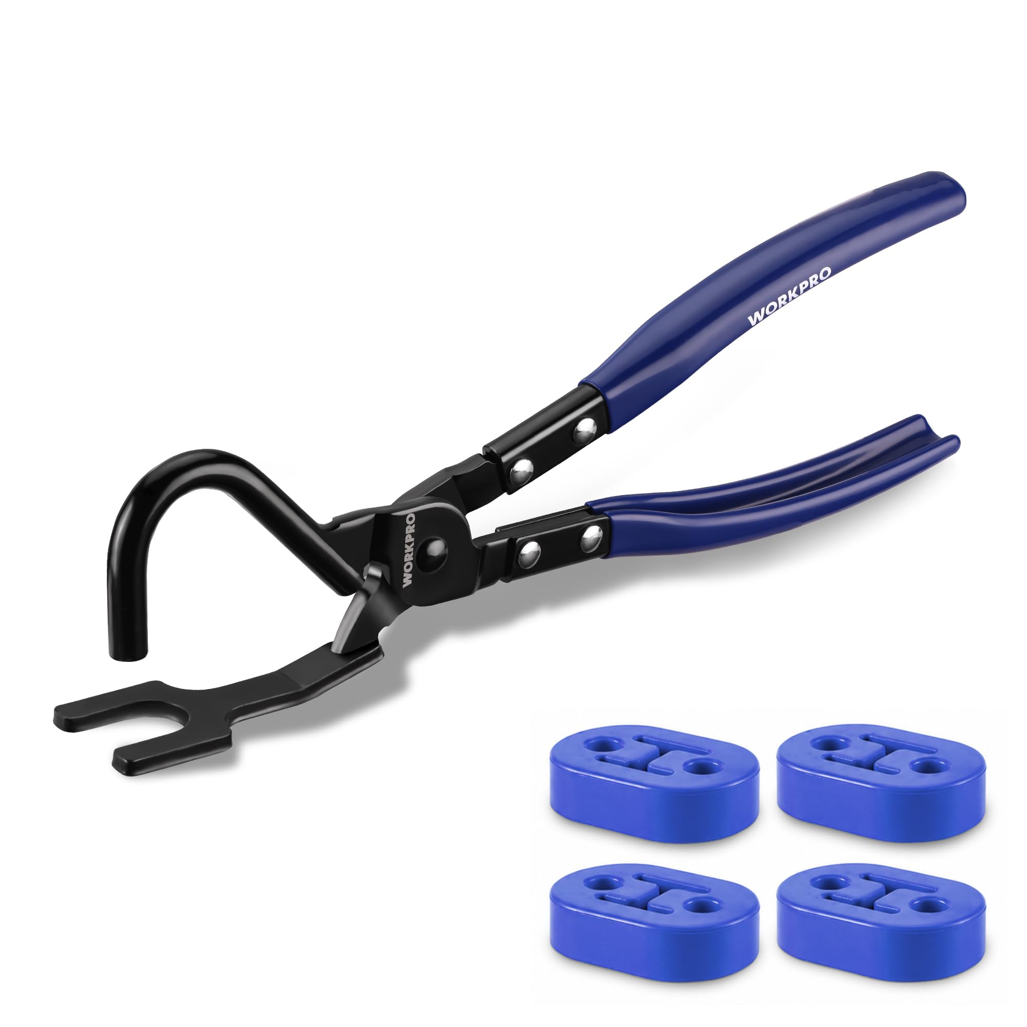 WORKPRO Exhaust Hanger Removal Tool with 4 Rubber Hangers, Blue | Non-Slip Grip,