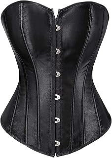 SZIVYSHI - Women's Corset Bustier with Heart Neckline Lace Up Plastic Ribs Black 1 XL, Black Top 2