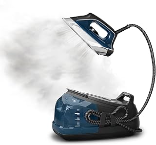 Rowenta Steam Station Iron Steamer for Clothes, 1800 Watts, Blue, DG8624 | Blue clothes steamer for garment care featuring fabric steamer, stainless steel soleplate, fast heat up, 1.1L removable tank