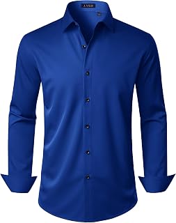J.VER Men's Stretch Shirts Long Sleeve Formal Shirt Solid Color Business Casual Button Down Shirts Wedding Prom