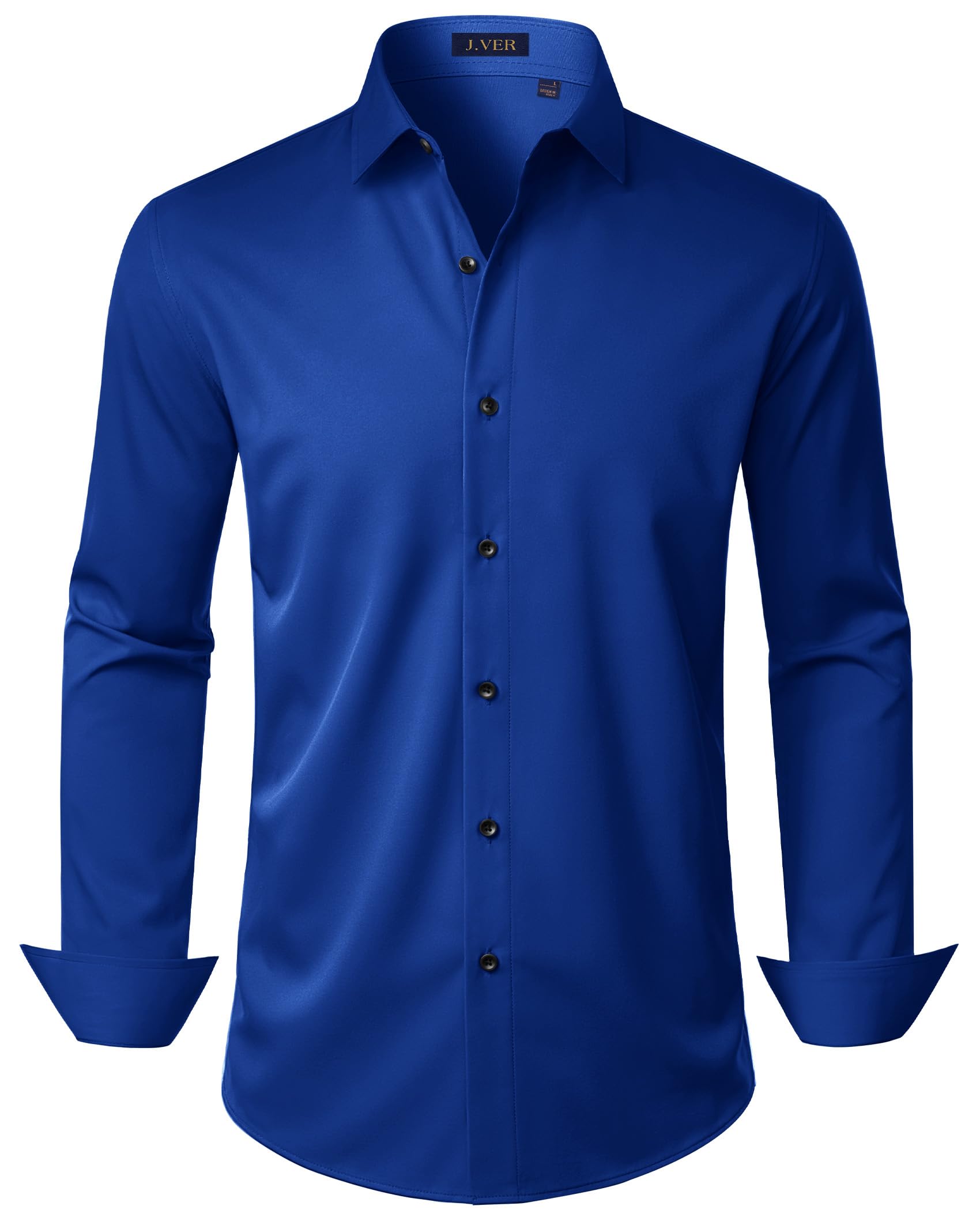 J.VER Men's Stretch Shirts Long Sleeve Formal Shirt Solid Color Business Casual 