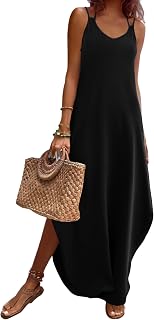 Zeagoo Women's Summer Casual Sleeveless V Neck Split Boho Beach Travel Vacation Dresses with Pockets