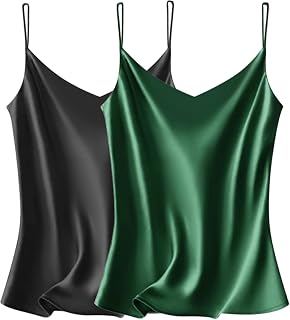 VIDUSSA Womens Silky Satin Vest Tops Pack V Neck Spaghetti Strap Loose Sleeveless Cami Tank Shirt Blouses