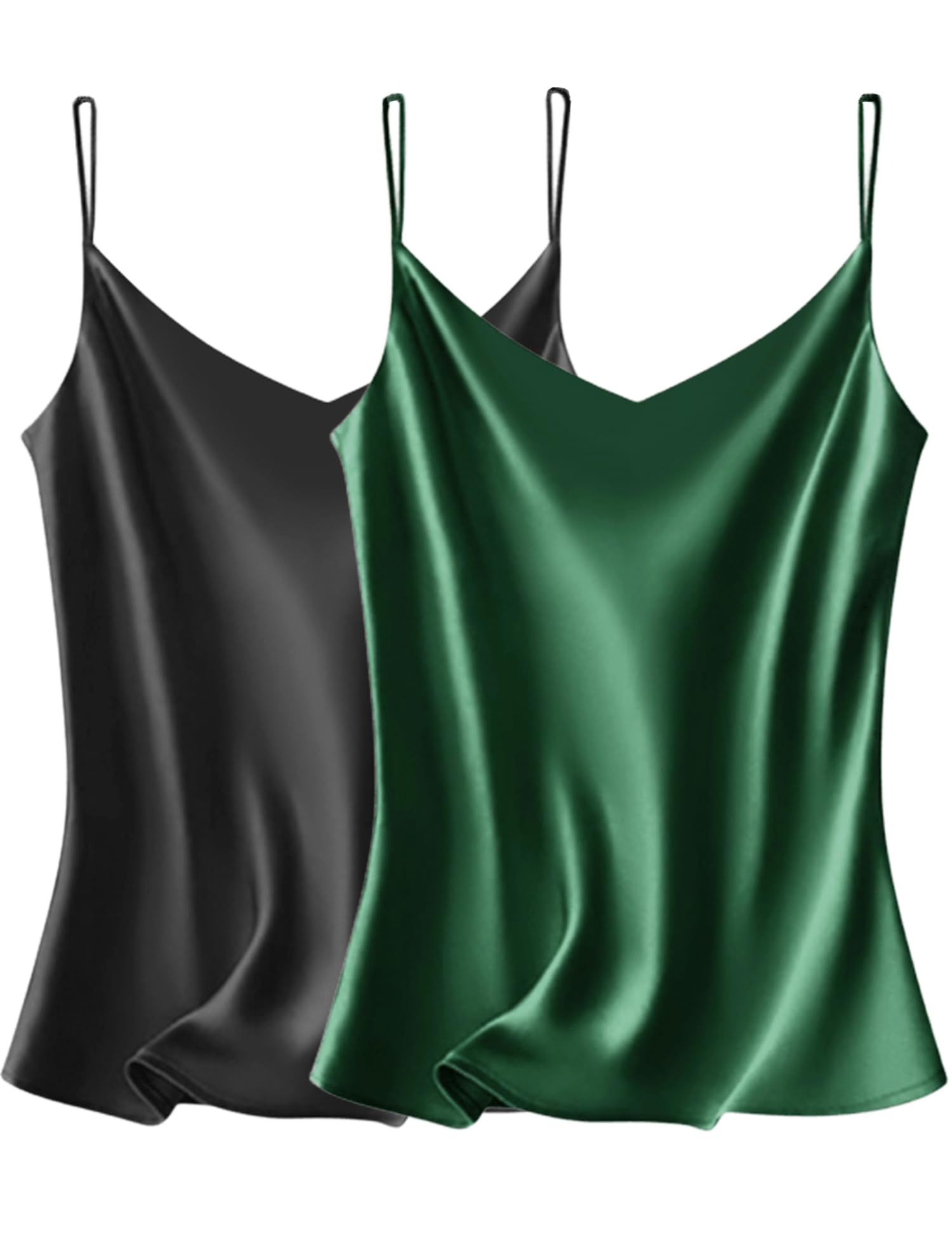 VIDUSSA Womens Silky Satin Vest Tops Pack V Neck Spaghetti Strap Loose Sleeveles