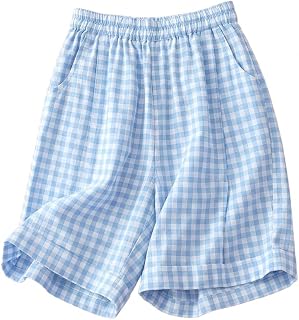 Kinghua Linen Shorts for Women Spring Summer Casual Elastic High Waisted Pleated Bermuda Dressy Wide Leg Shorts with Pockets