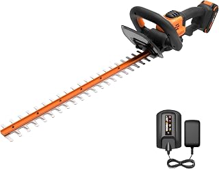 WORX Cordless Hedge Trimmer, 20V 22" Bush Trimmer, WG261 | 22" dual-action blade; lightweight 5.5-lb design; 20V 2.0A battery & charger included; PowerShare.
