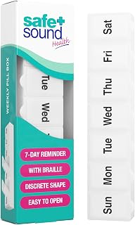Safe + Sound Mini 7 Day Pill Box, Pocket Sized, Accessible with Braille | Pocket-sized 7 day pill box with once daily compartments. Braille markings ensure easy, accessible medication storage.