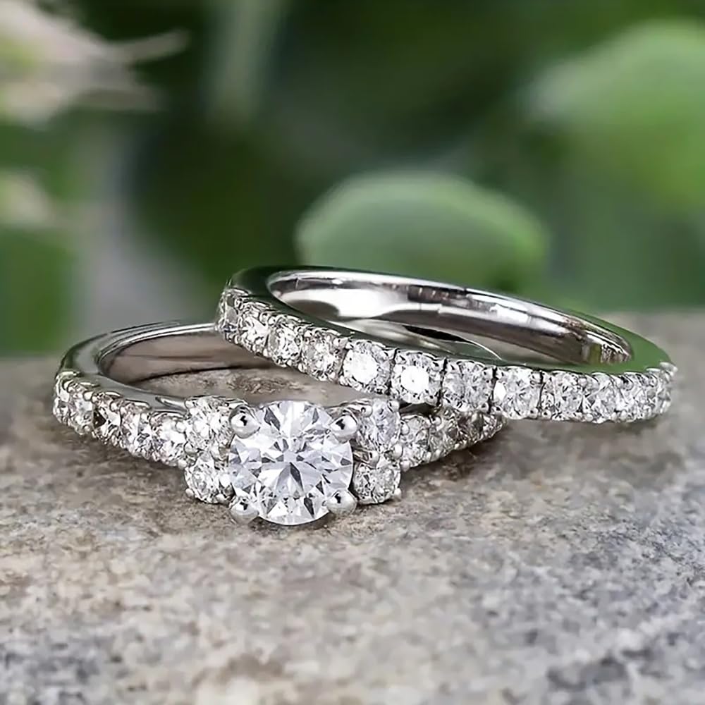 Set of 2 Women's Fashion Round Cubic Zirconia Rings
