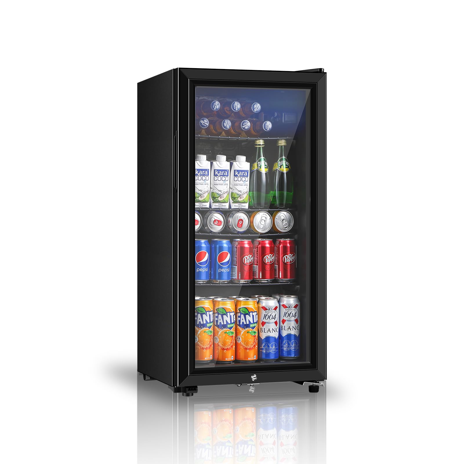 Saeoola 3.2 Cu.ft Beverage Refrigerator,108 Can Mini Fridge with Glass Door | Bl