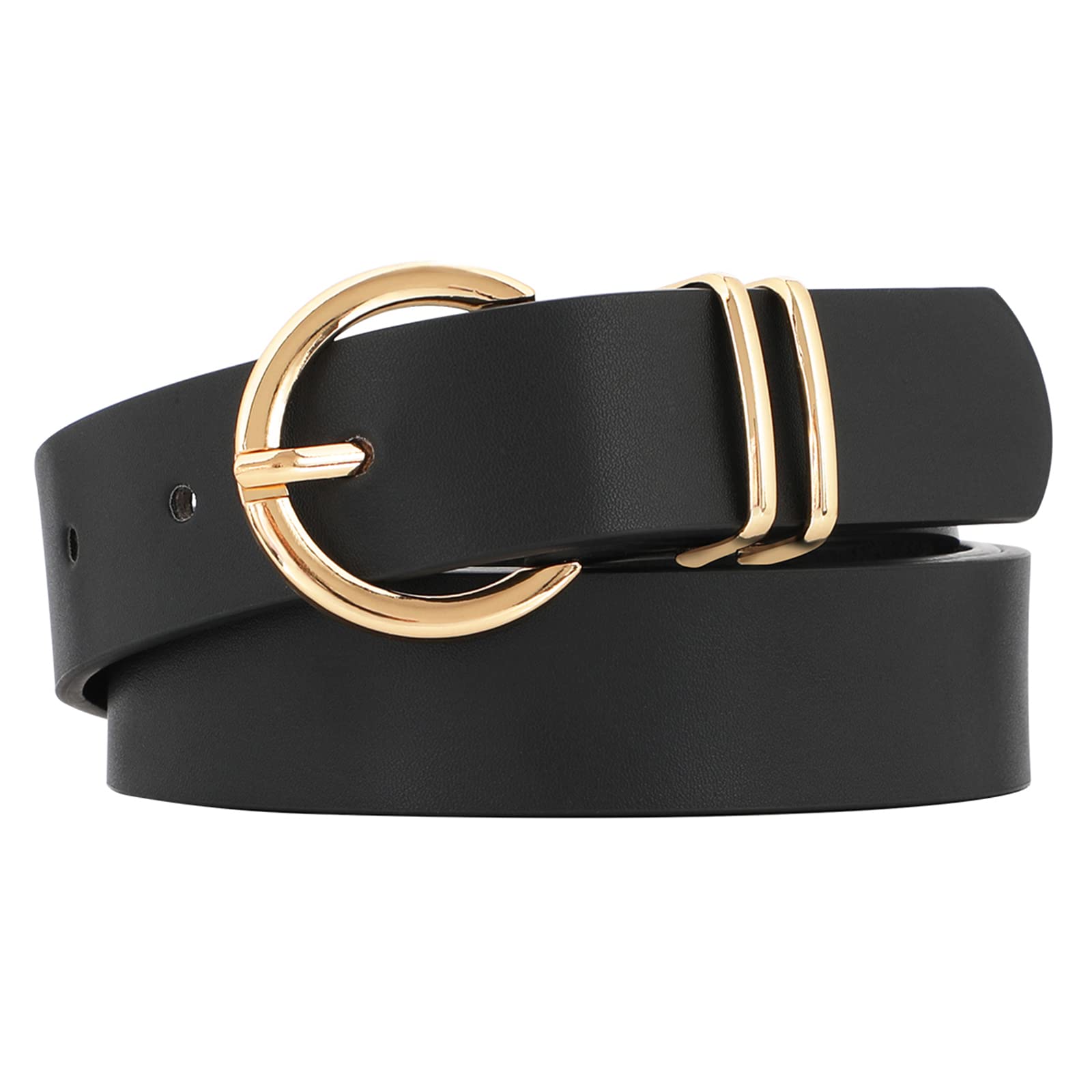 JASGOOD Women's Fashion Belt Leather Belt Adjustable Belt with Gold Buckle for J