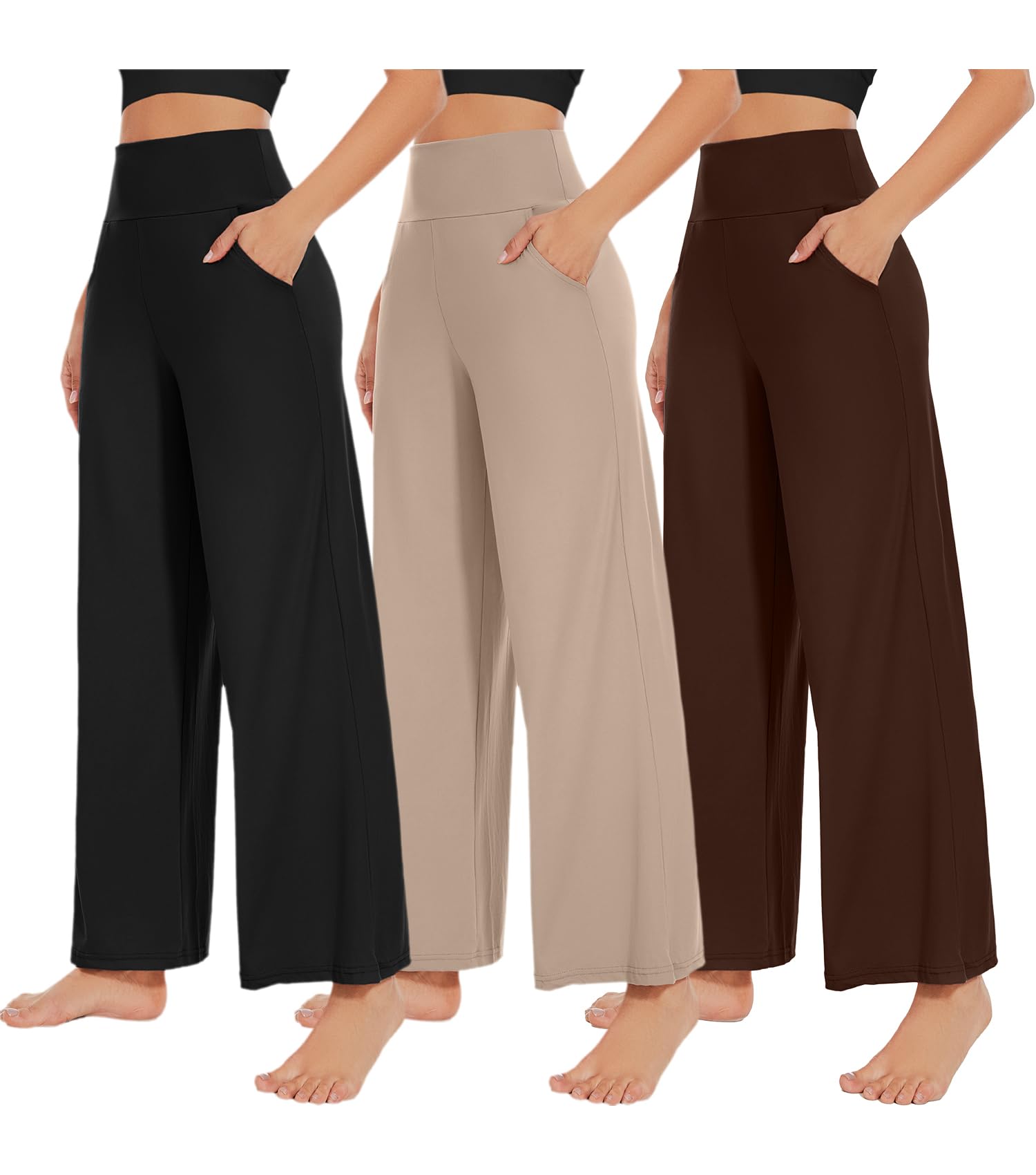NEW YOUNG 3 Pack Women's Wide Leg Pants with Pockets High Waist Loose Sweatpants