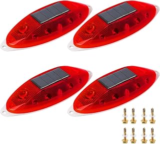 Solar Strobe Warning Light Sensitive LED Warning Lamp Super Bright IP65 Waterproof Light Control Flashing Beacon Barricade Construction Safety Road Signs Flash Traffic Lights-4 PCS (Red)