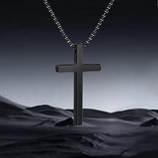 Stainless Steel Cross Necklace for Men - Hypoallergenic Box Chain Pendant, Catholic & Christian Religious Jewelry Gift