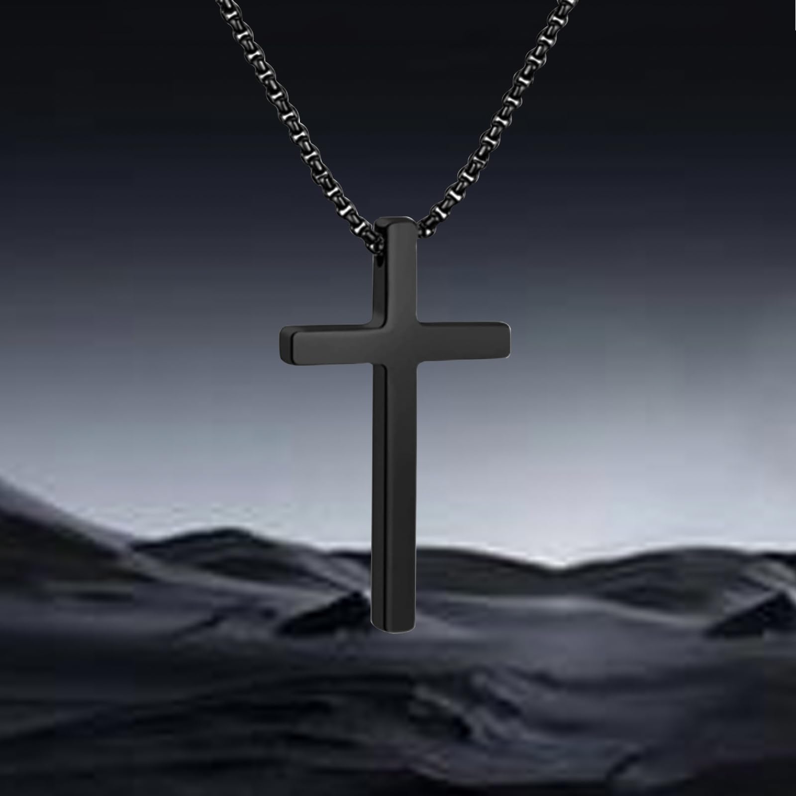 Stainless Steel Cross Necklace for Men - Hypoallergenic Box Chain Pendant, Catho
