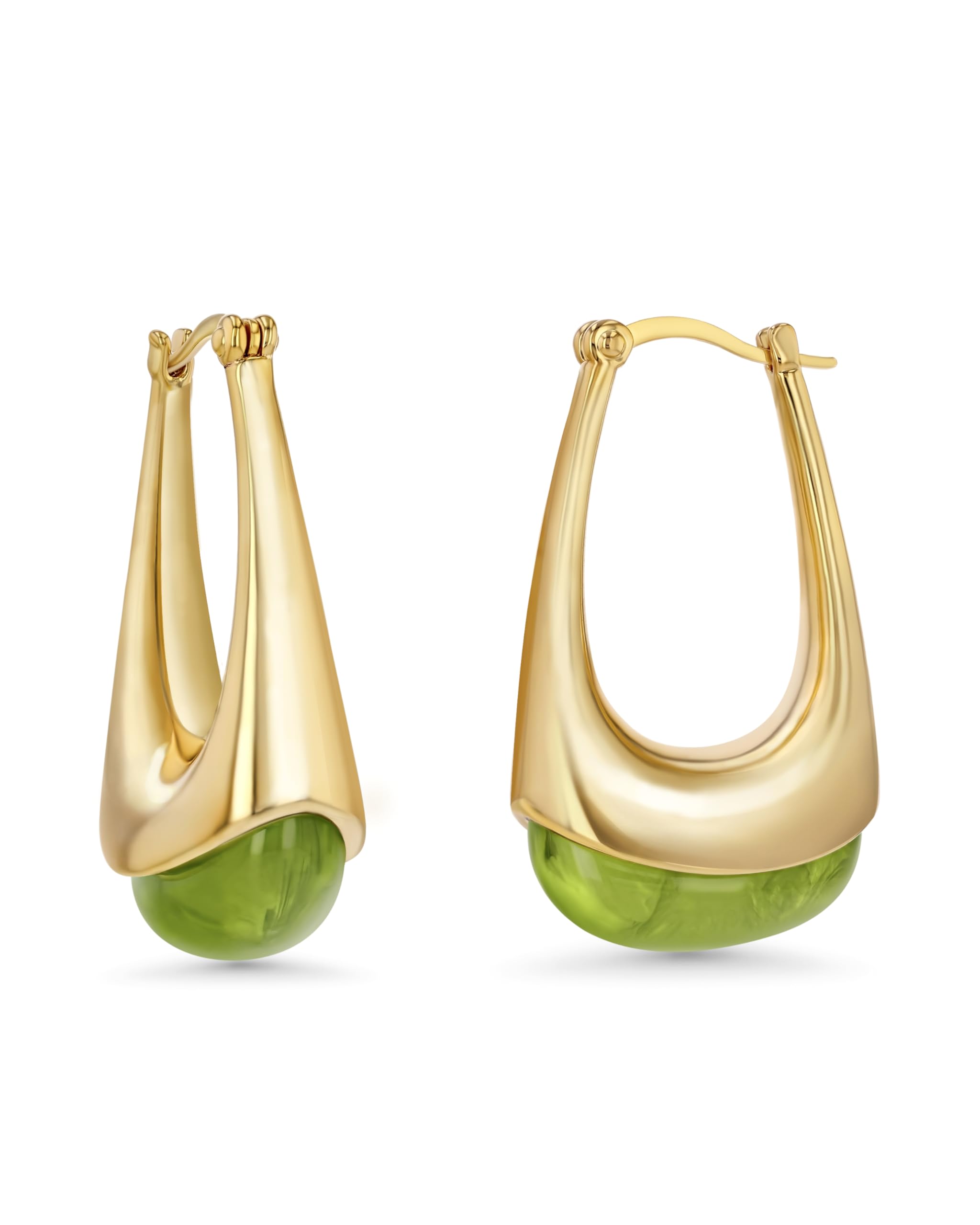 SNGIA Long Oval Chunky Dangle 18K gold plated Hoops with Colored Resin Gemstone 