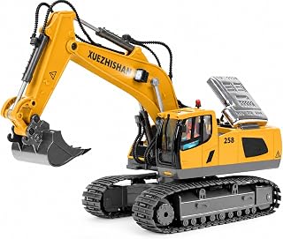 KidsFaves Remote Control Excavator Toys for Boys Realistic Metal Bucket | RC Excavator with 680° Rotating Cab, Full Function Remote Control Construction Vehicle Gift for Boys Ages 3-8
