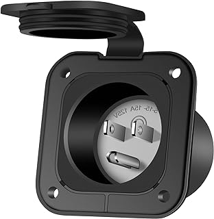 PAULINN 15 Amp Flanged Inlet 125V, NEMA 5-15 RV Shore Power Inlet Plug w/Waterproof and Back Cover, 2 Pole 3-Wire AC Port Plug, Generator Male Receptacle for Marine Boat RV Shed Electrical Extension