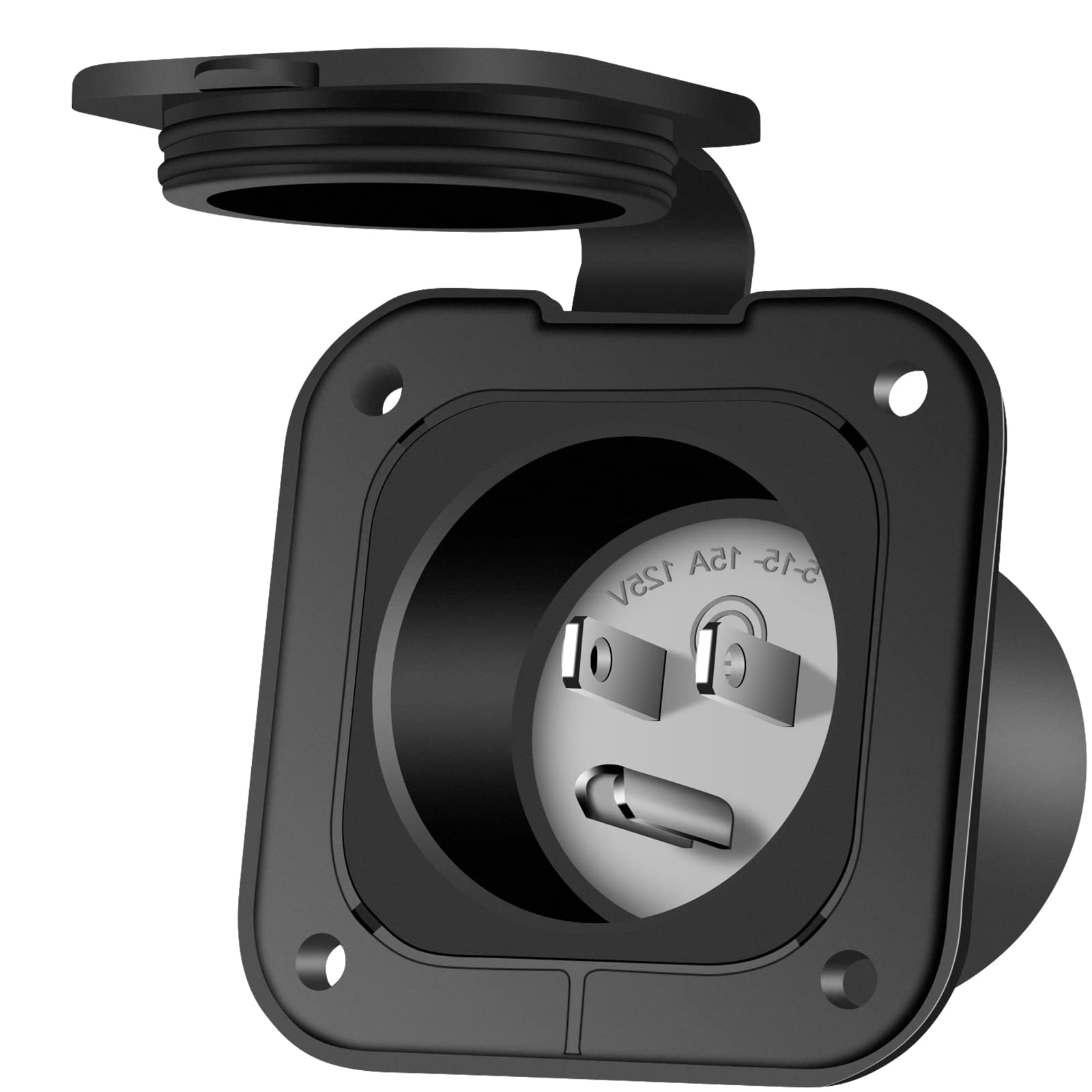 PAULINN 15 Amp Flanged Inlet 125V, NEMA 5-15 RV Shore Power Inlet Plug w/Waterpr