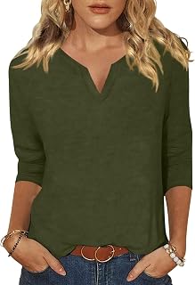 EADINVE Womens 3/4 Sleeve T Shirts V Neck Summer Casual Loose Tops