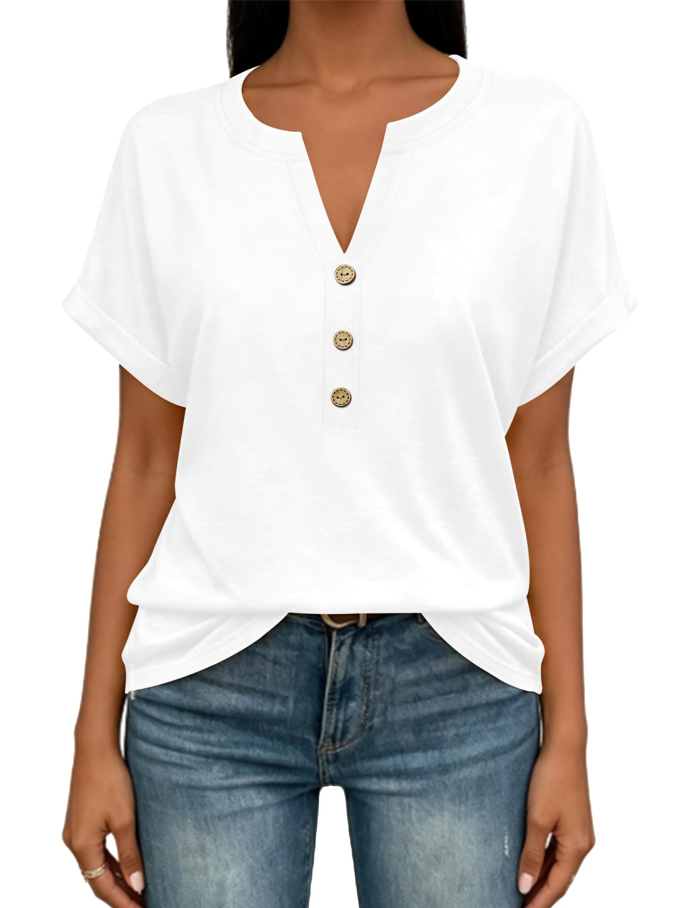 EyMuse Top estivi da donna primavera manica corta scollo a V vera maglietta clas