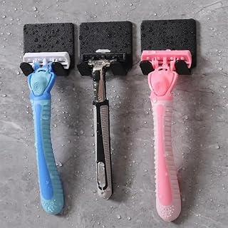 Pack of 3 Space Saving Wall Mounted Razor and Razor Holder, Self Adhesive Hooks, Modern Bathroom Storage Solution for Men and Women