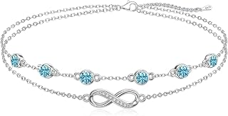 Infinity Bracelet 925 Sterling Silver Birthstone Jewelry Women Double Layer Personalized Heart Birthday Gift for Mom Wife Girlfriend Friends (April)